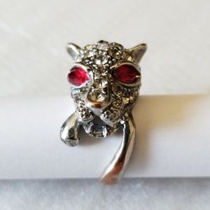 Leopard Head Lioness Rhinestone Size 6 Ring
